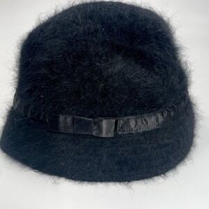 Vintage 20's Gatsby Inspired Hat Black Angora Blend with Black Ribbon Bow